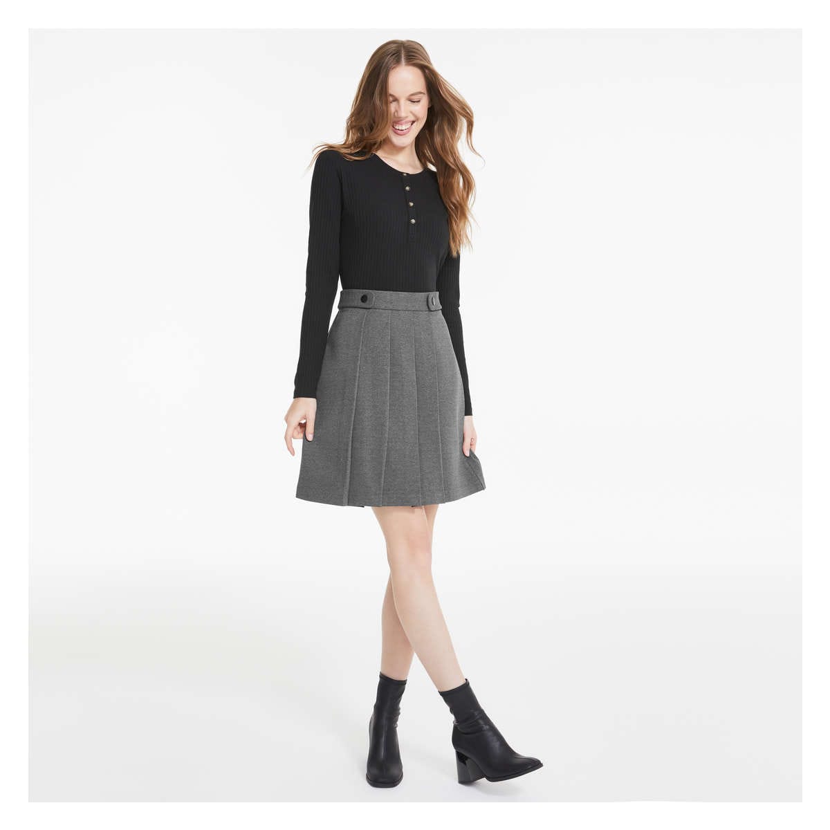 Pleated Skirt in Dark Grey Mix from Joe Fresh